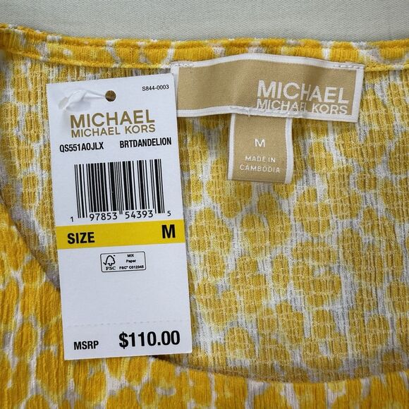 Michael Kors Dandelion Yellow Leopard Print Blouse Medium Animal Print NWT - Picture 7 of 9